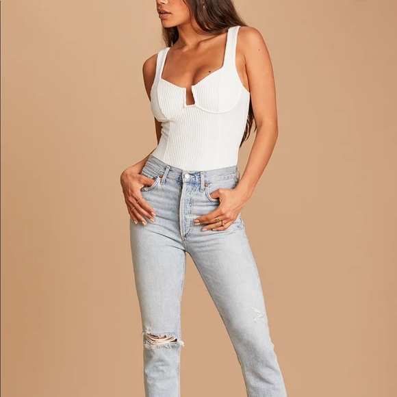 SOLD Aria White Ribbed Bustier Bodysuit - Picture 1 of 3